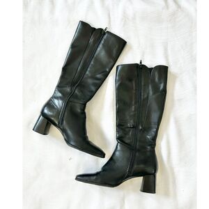 Vintage NATURALIZER Black Leather Block Heel Square Toe Knee High Boots - Sz 6.5